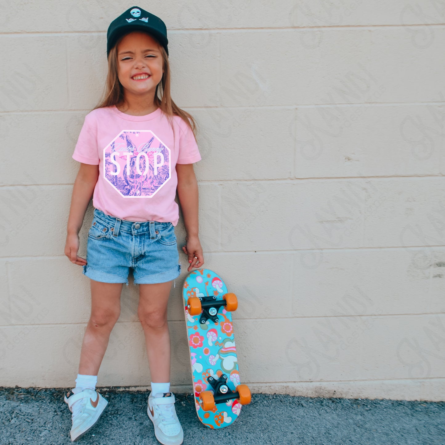 Easter Bunny Stop Here Sublimation Design PNG Digital Download Pastel Pink Preppy