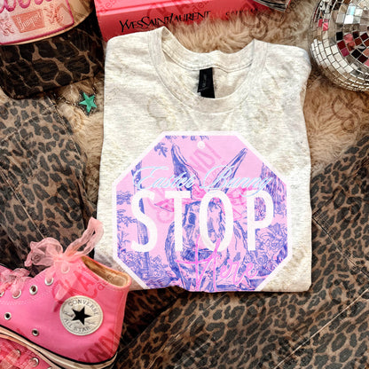 Easter Bunny Stop Here Sublimation Design PNG Digital Download Pastel Pink Preppy