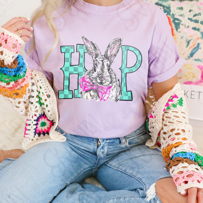 Hop Bunny Sublimation Design PNG Digital Download Easter Checker Bow