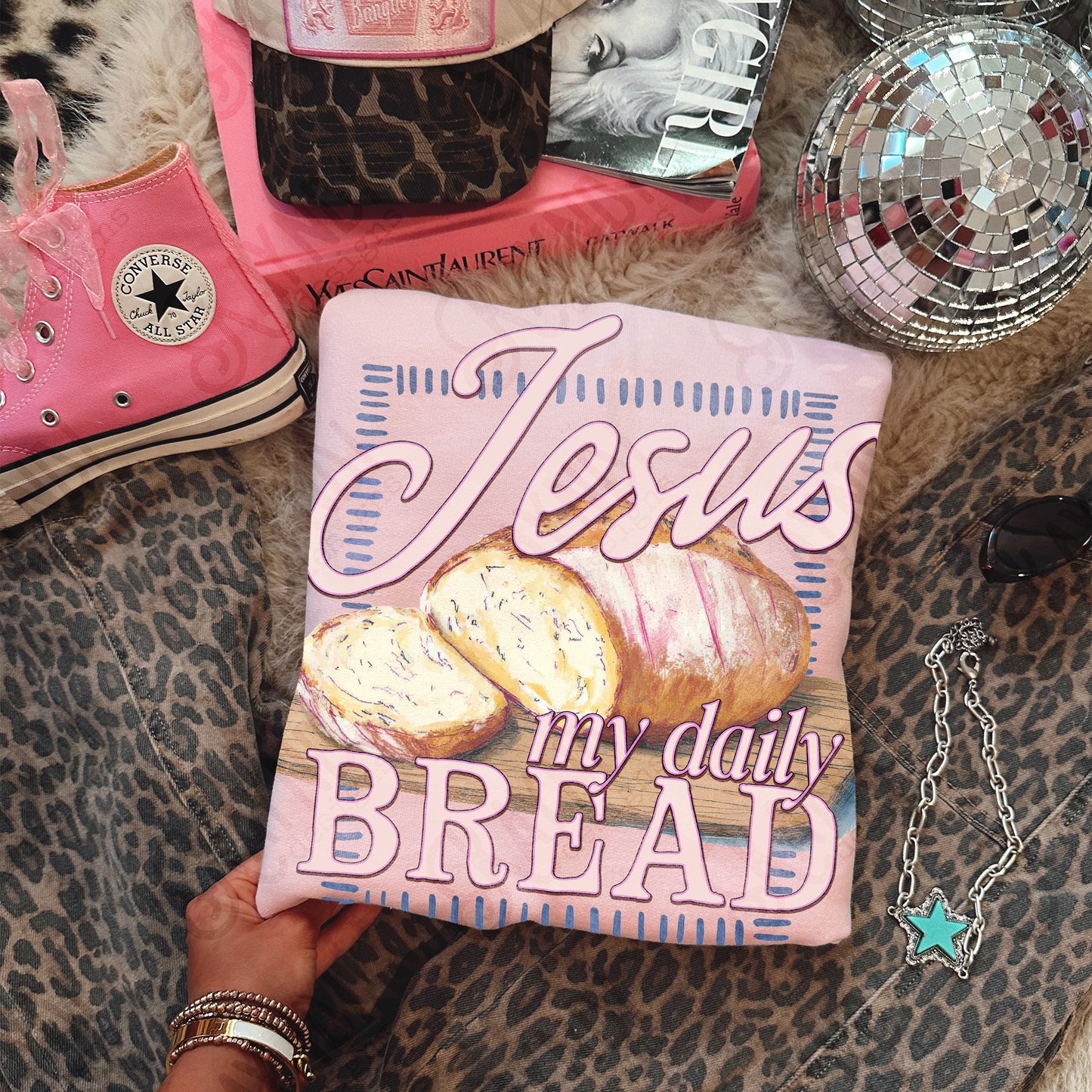 Jesus My Daily Bread Sublimation Design PNG Digital Download Pink Faith