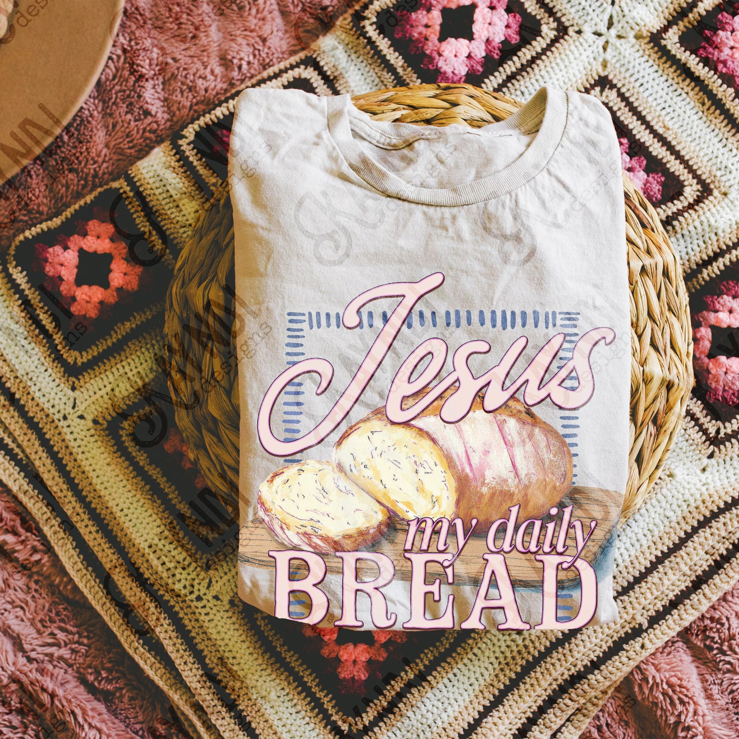 Jesus My Daily Bread Sublimation Design PNG Digital Download Pink Faith