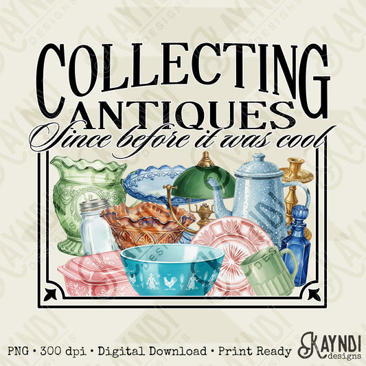 Collecting Antiques Sublimation Design PNG Digital Download Vintage Dish Glass