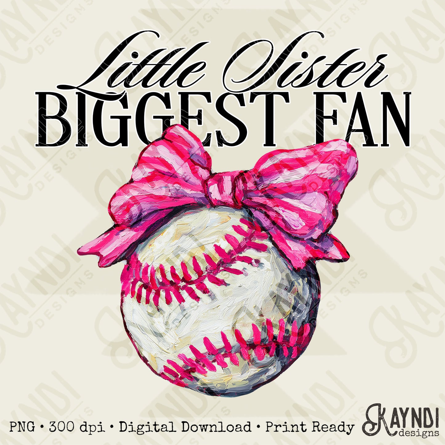 Little Sister Biggest Fan Sublimation Design PNG Digital Download Pink Baseball Bow