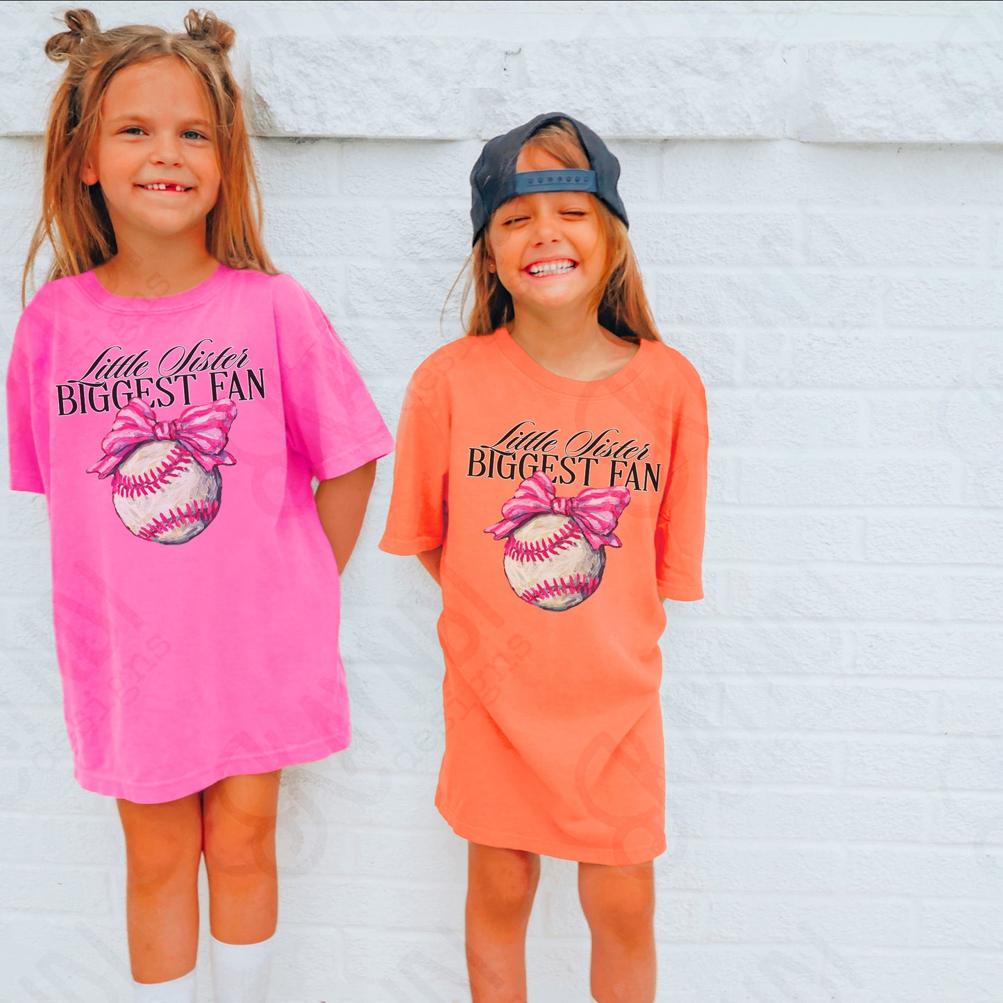 Little Sister Biggest Fan Sublimation Design PNG Digital Download Pink Baseball Bow