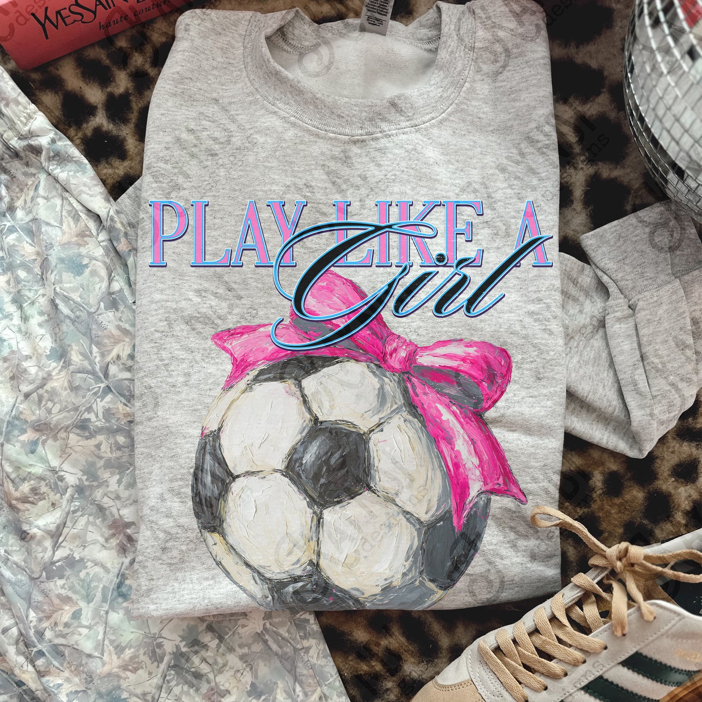 Play Like a Girl Soccer Sublimation Design PNG Digital Download Pink Bow Sport