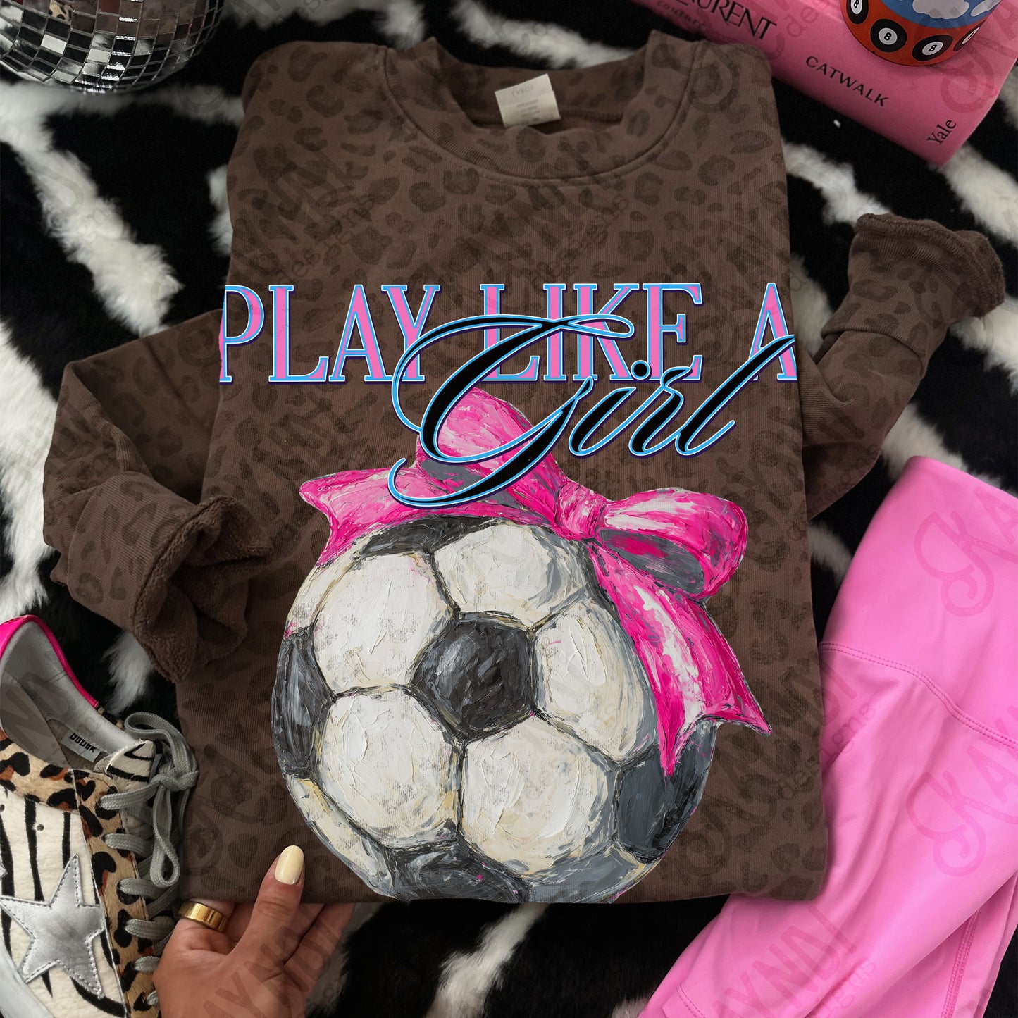Play Like a Girl Soccer Sublimation Design PNG Digital Download Pink Bow Sport