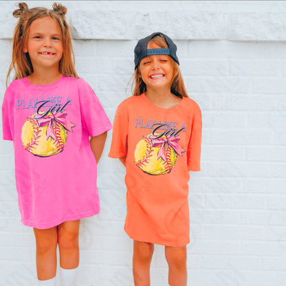 Play Like a Girl Softball Sublimation Design PNG Digital Download Pink Bow Sport