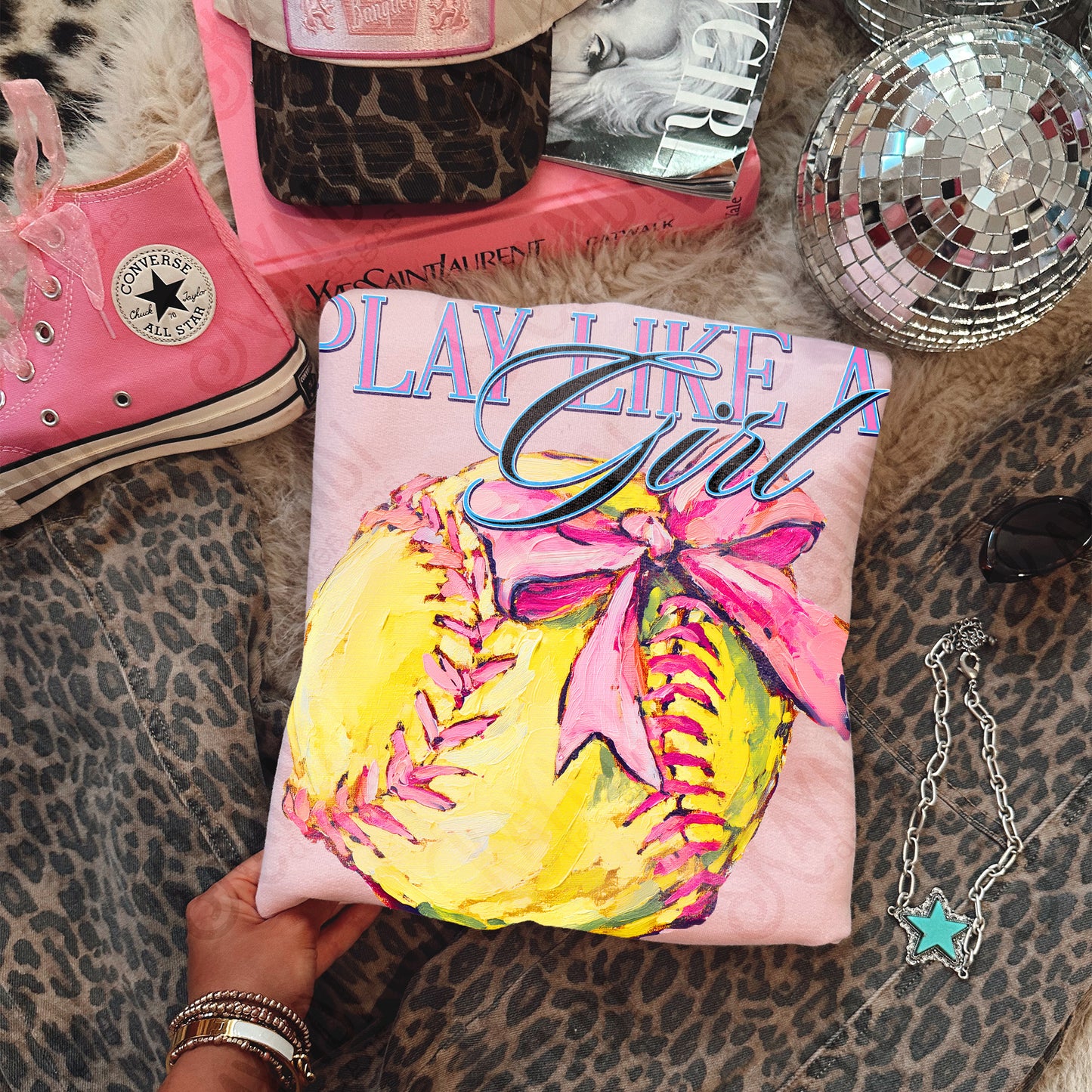 Play Like a Girl Softball Sublimation Design PNG Digital Download Pink Bow Sport
