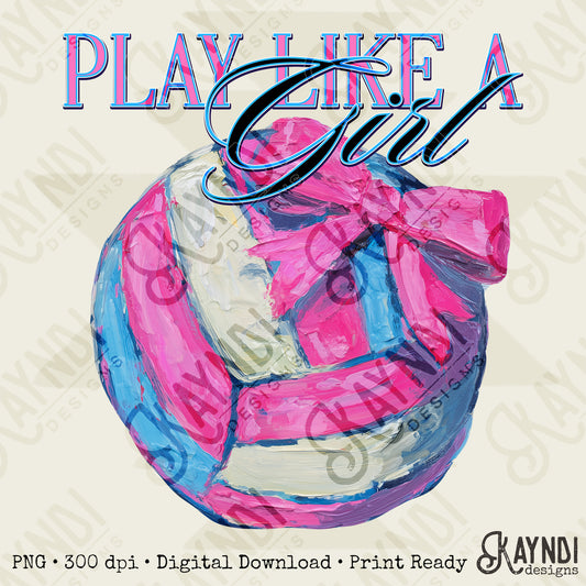Play Like a Girl Volleyball Sublimation Design PNG Digital Download Pink Bow Sport