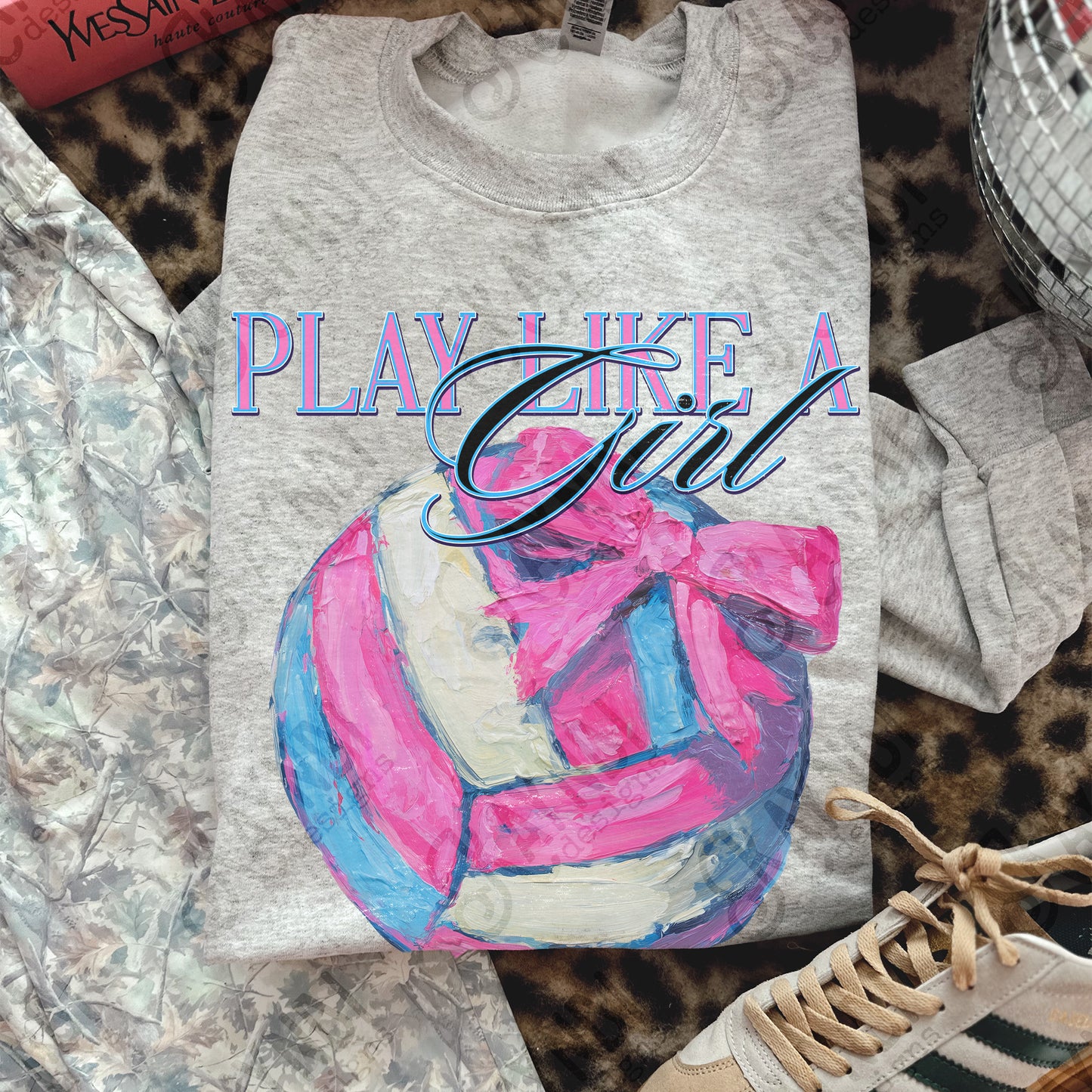 Play Like a Girl Volleyball Sublimation Design PNG Digital Download Pink Bow Sport