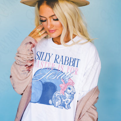 Silly Rabbit Easter is for Jesus Sublimation Design PNG Digital Download Faith Floral Blue