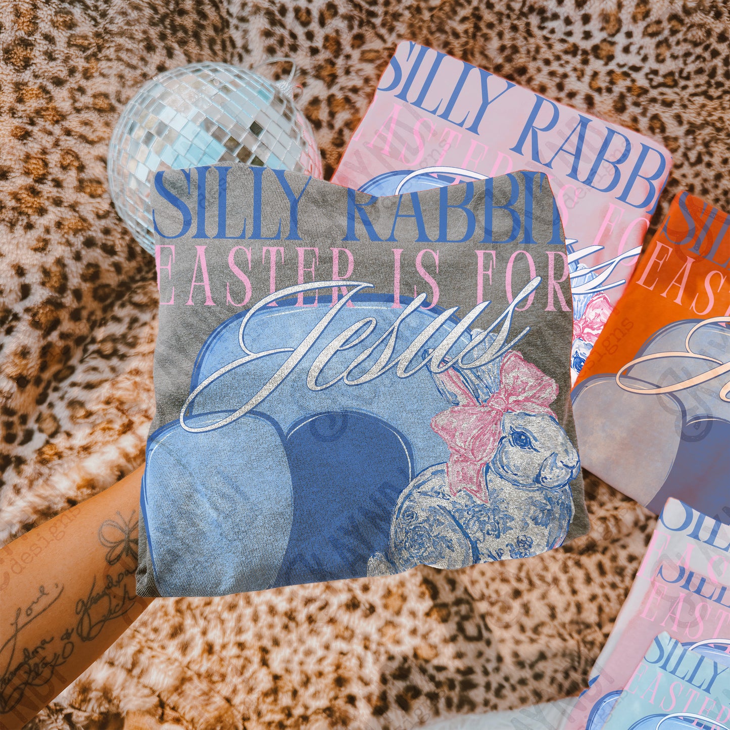 Silly Rabbit Easter is for Jesus Sublimation Design PNG Digital Download Faith Floral Blue