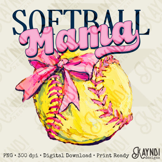 Softball Mama Sublimation Design PNG Digital Download Pink Bow Sport