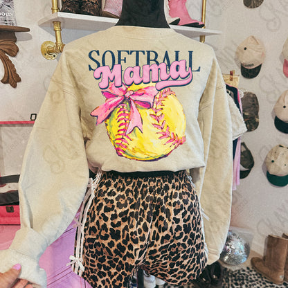 Softball Mama Sublimation Design PNG Digital Download Pink Bow Sport