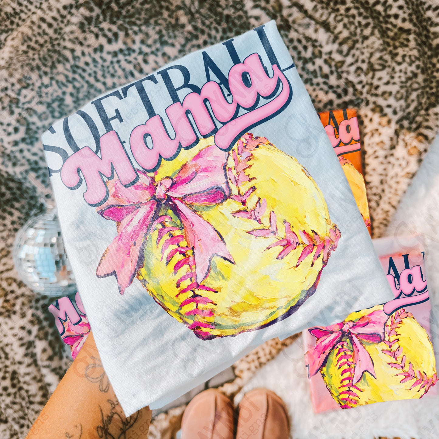Softball Mama Sublimation Design PNG Digital Download Pink Bow Sport
