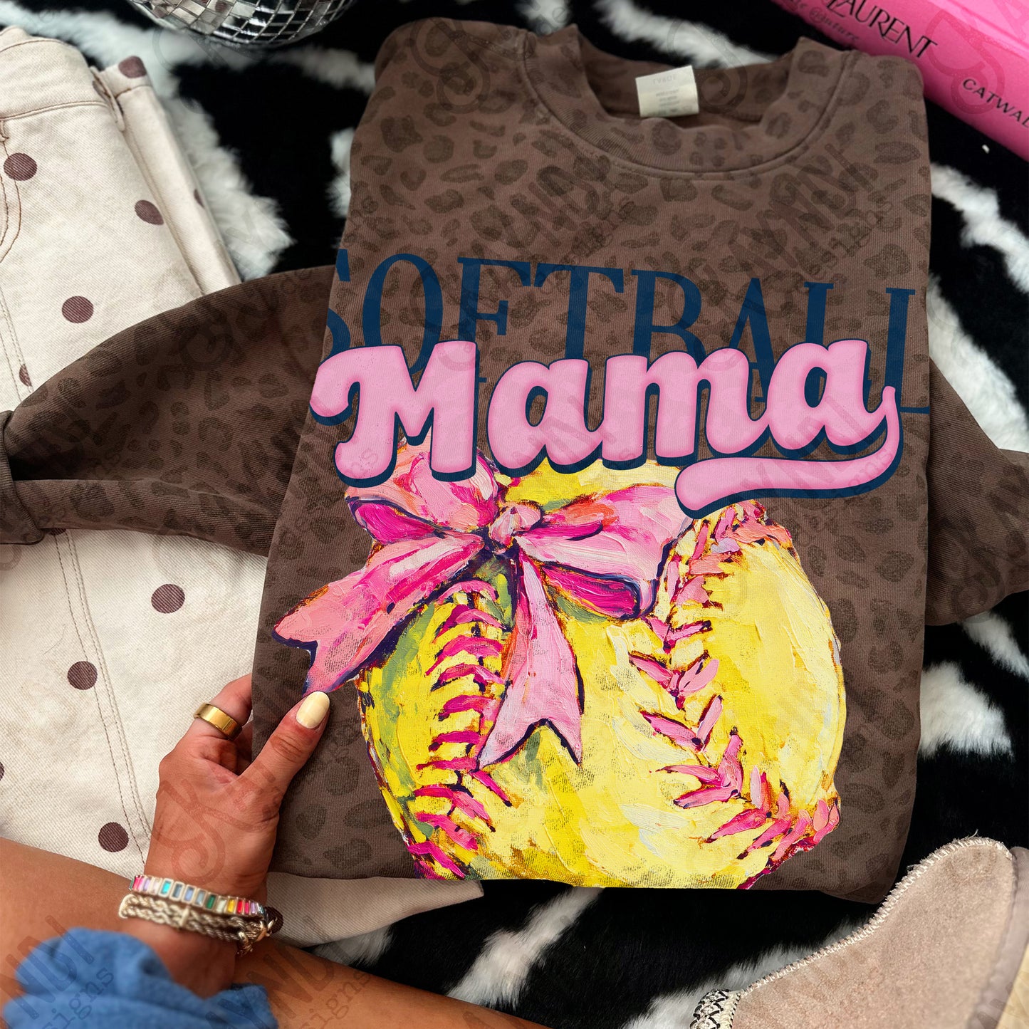 Softball Mama Sublimation Design PNG Digital Download Pink Bow Sport
