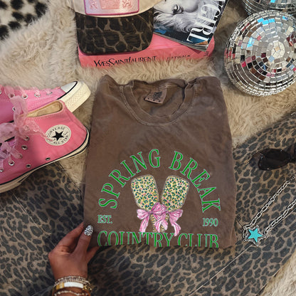 Spring Break Country Club Pickleball Sublimation Design PNG Digital Download Green Leopard Bow