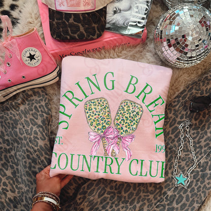Spring Break Country Club Pickleball Sublimation Design PNG Digital Download Green Leopard Bow