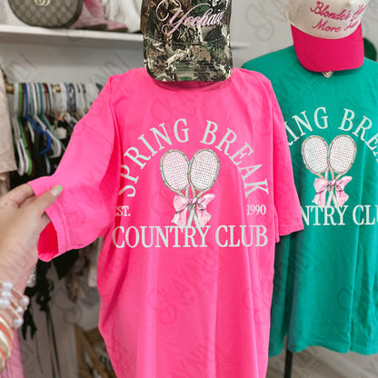 Spring Break Country Club Tennis Sublimation Design PNG Digital Download Green Racket Bow