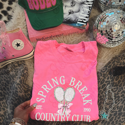 Spring Break Country Club Tennis Sublimation Design PNG Digital Download Green Racket Bow