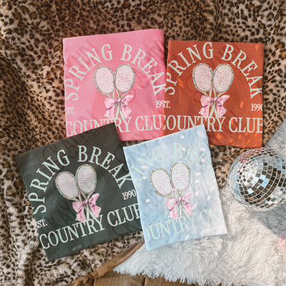 Spring Break Country Club Tennis Sublimation Design PNG Digital Download Green Racket Bow