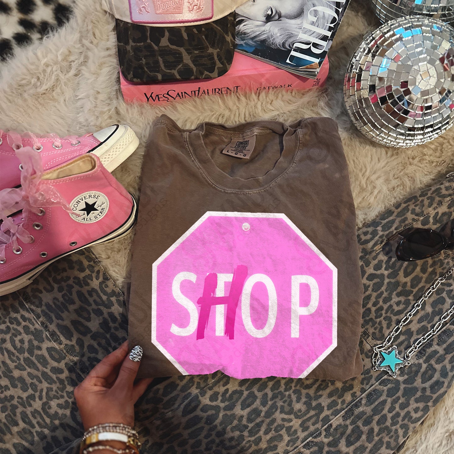 Stop Shop Sublimation Design PNG Digital Download Pink Sign Shopping