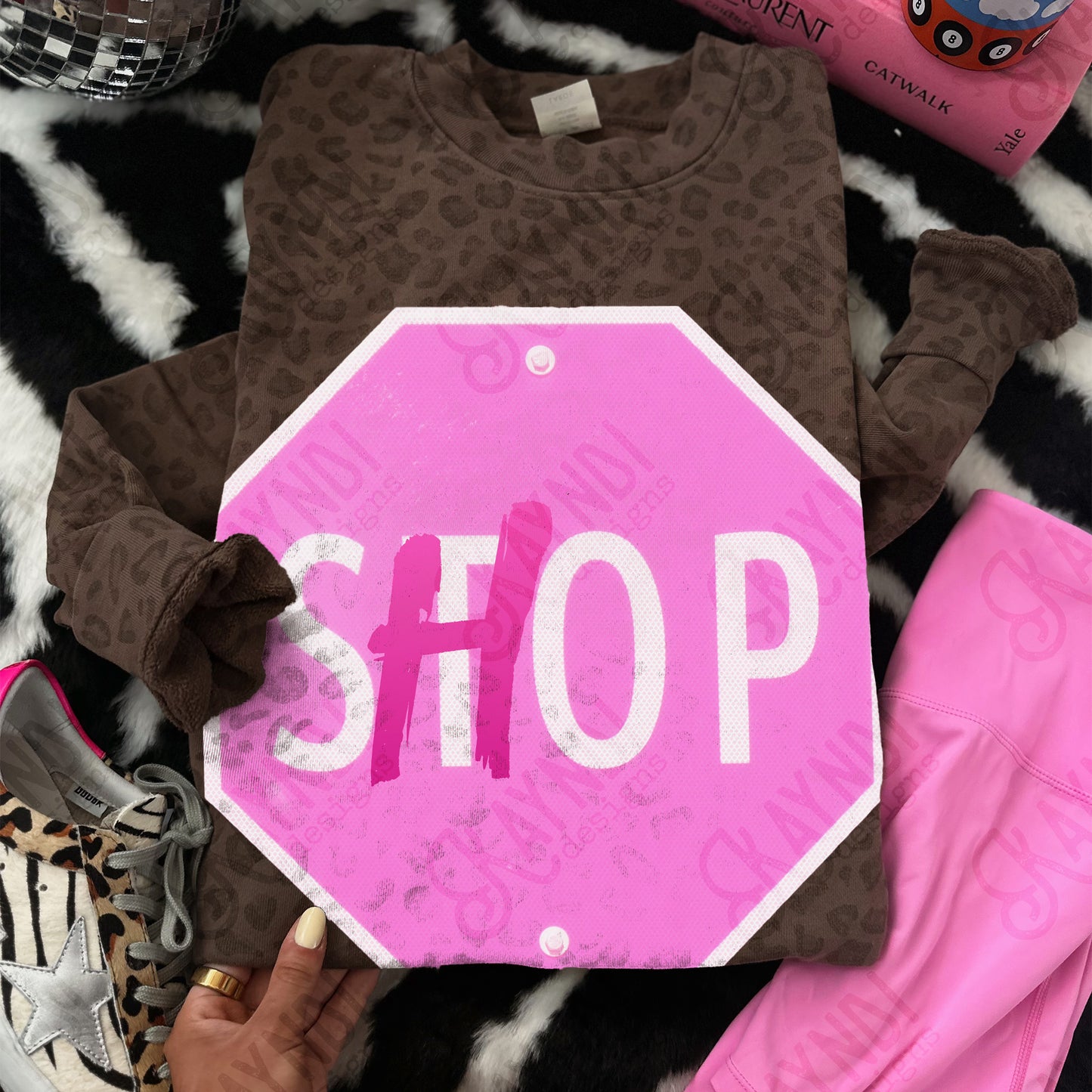 Stop Shop Sublimation Design PNG Digital Download Pink Sign Shopping
