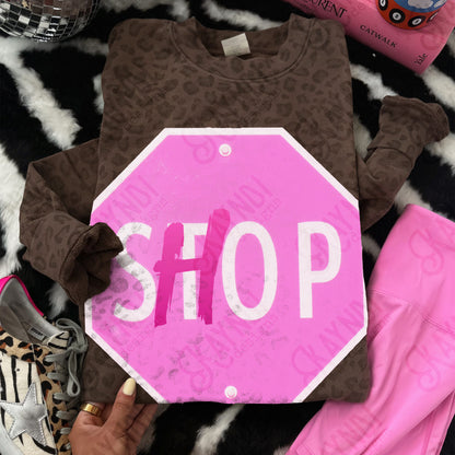 Stop Shop Sublimation Design PNG Digital Download Pink Sign Shopping