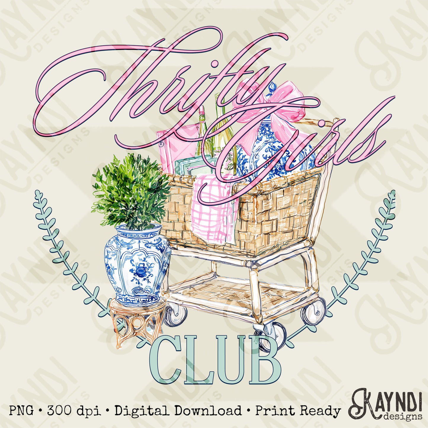 Thrifty Girls Club Sublimation Design PNG Digital Download Vintage Shop Thrift