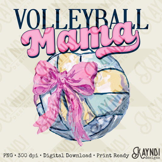 Volleyball Mama Sublimation Design PNG Digital Download Pink Bow Sport