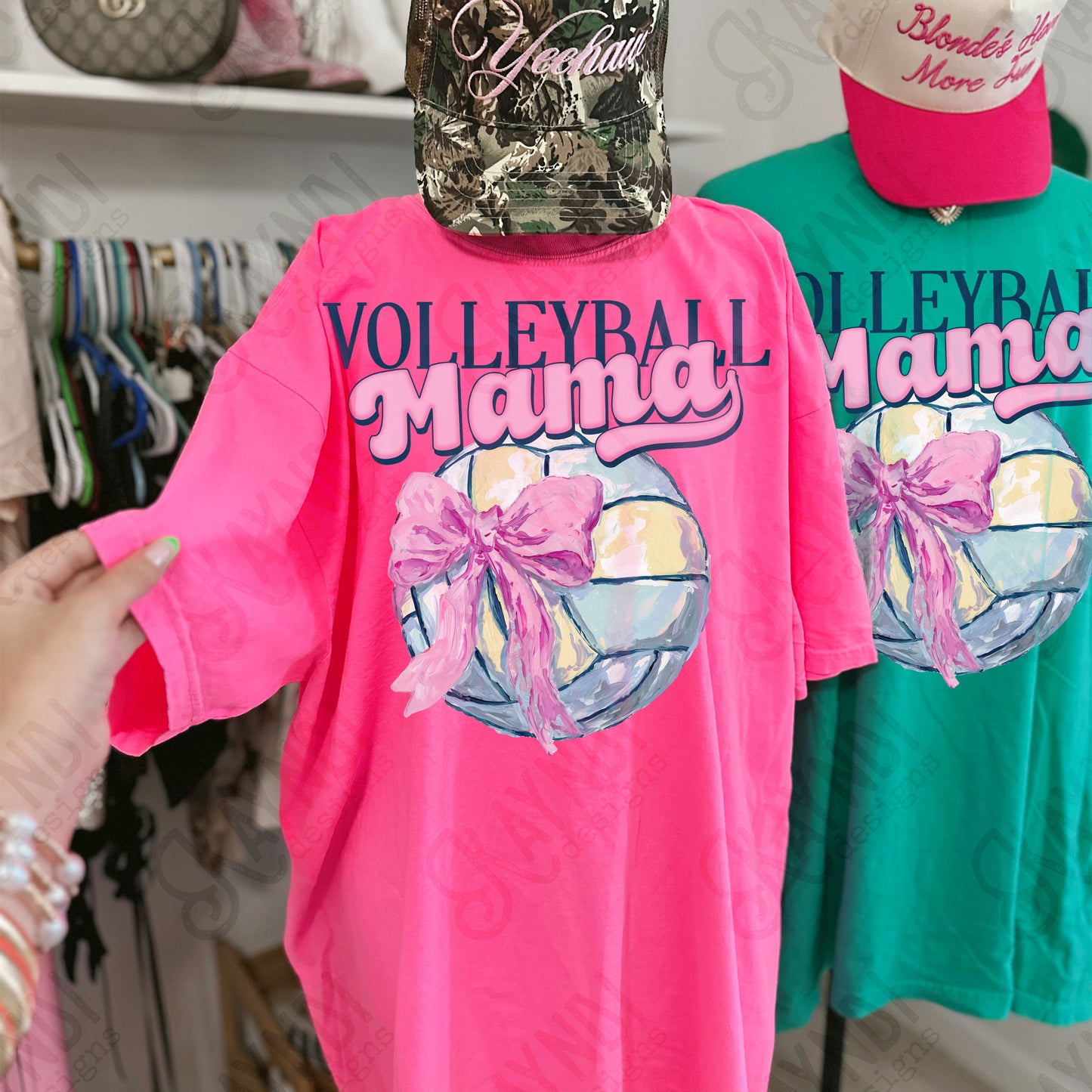 Volleyball Mama Sublimation Design PNG Digital Download Pink Bow Sport