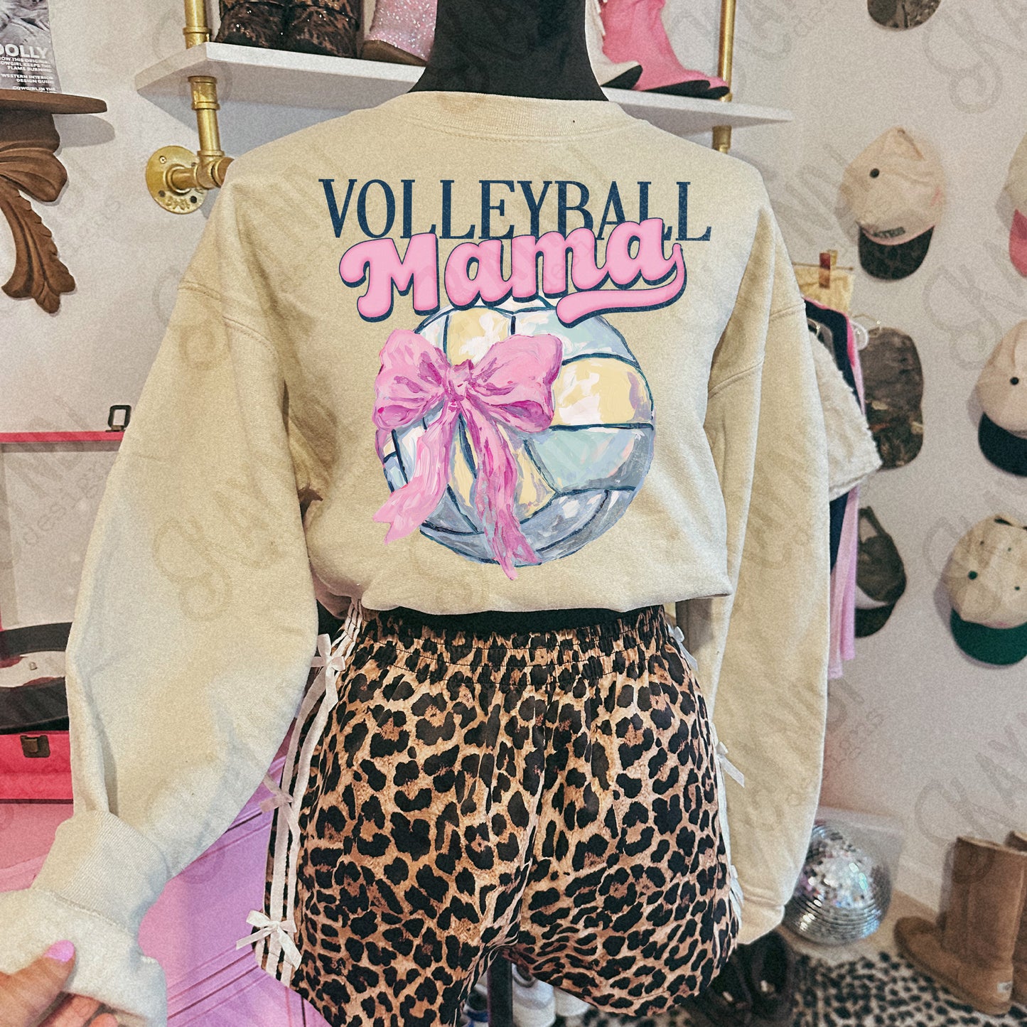 Volleyball Mama Sublimation Design PNG Digital Download Pink Bow Sport