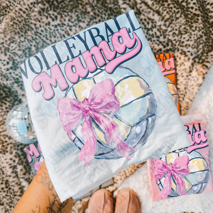 Volleyball Mama Sublimation Design PNG Digital Download Pink Bow Sport