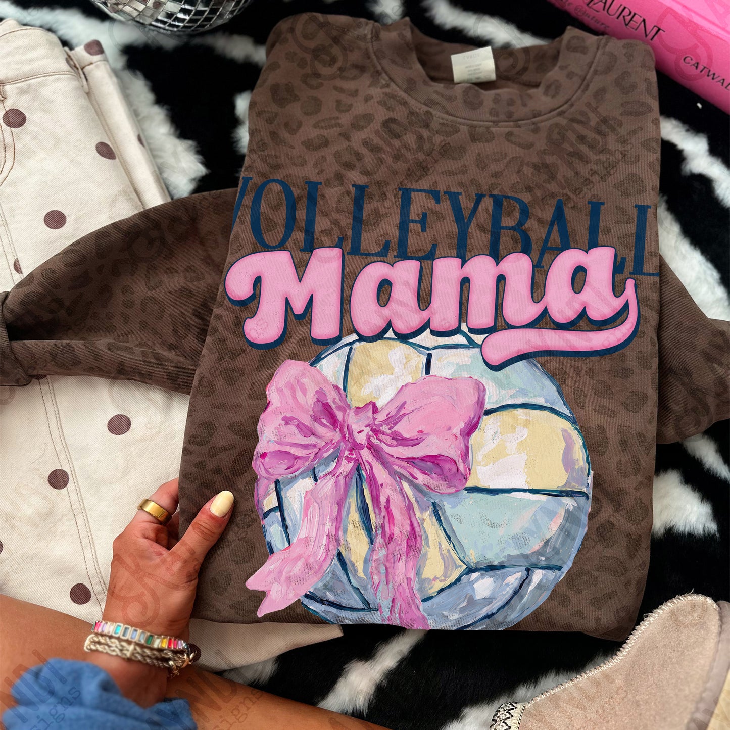 Volleyball Mama Sublimation Design PNG Digital Download Pink Bow Sport