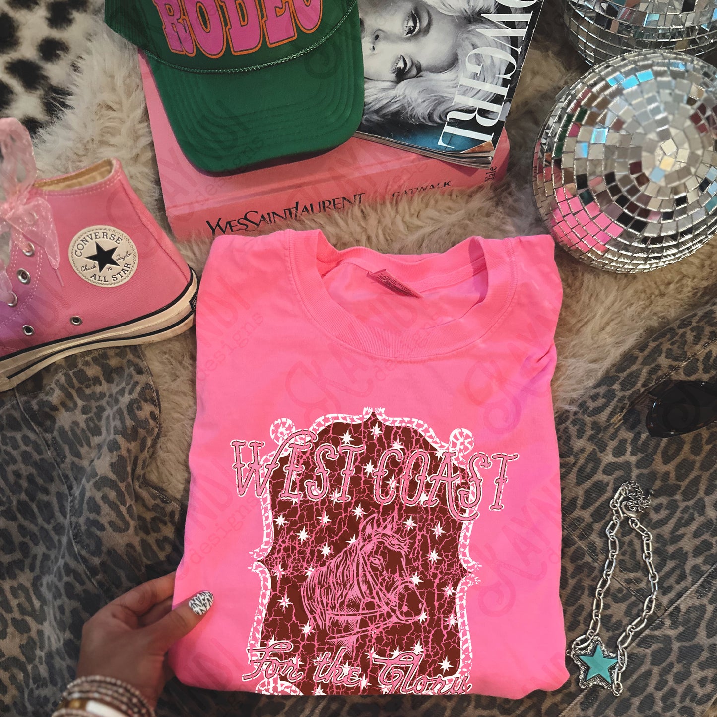WEST COAST Pink Distressed Sublimation Design PNG Digital Download Horse Glory