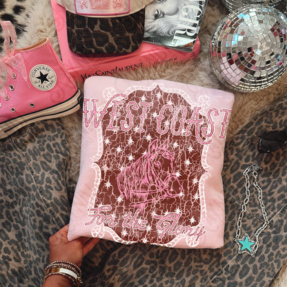WEST COAST Pink Distressed Sublimation Design PNG Digital Download Horse Glory