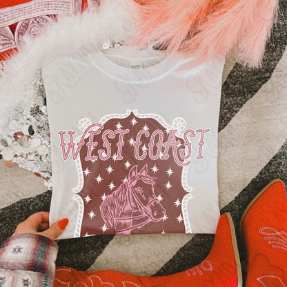 WEST COAST Pink Sublimation Design PNG Digital Download Horse Glory