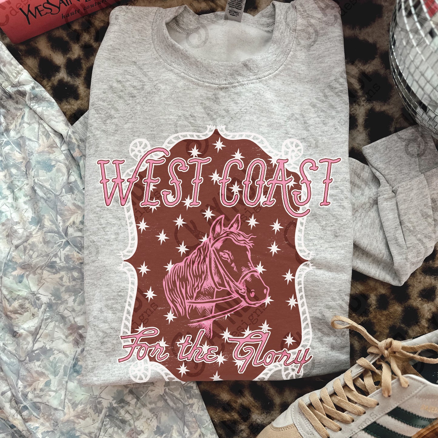 WEST COAST Pink Sublimation Design PNG Digital Download Horse Glory