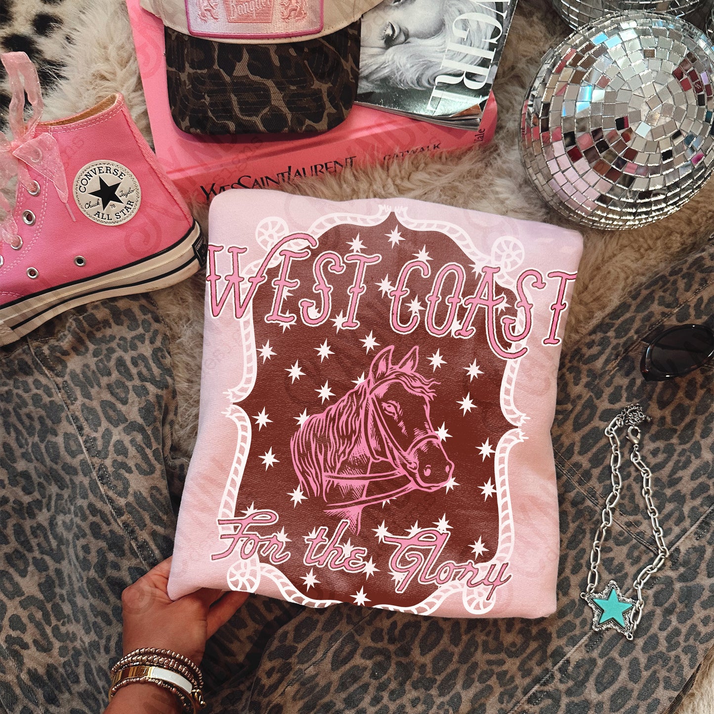 WEST COAST Pink Sublimation Design PNG Digital Download Horse Glory