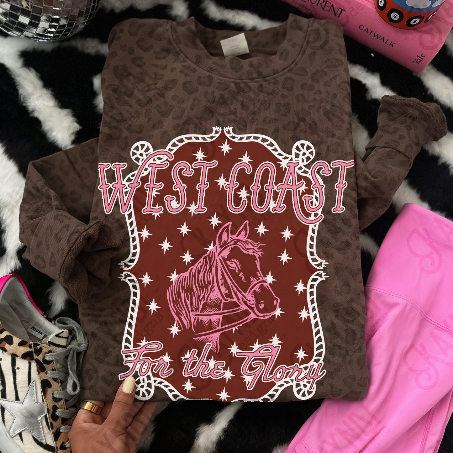 WEST COAST Pink Sublimation Design PNG Digital Download Horse Glory