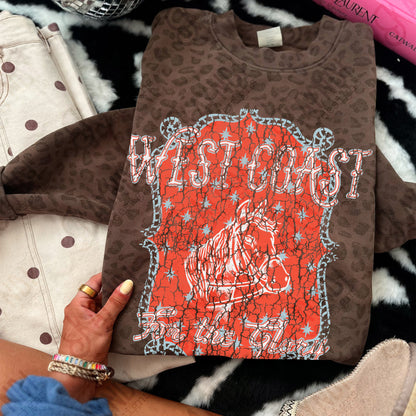 WEST COAST Red Distressed Sublimation Design PNG Digital Download Horse Glory