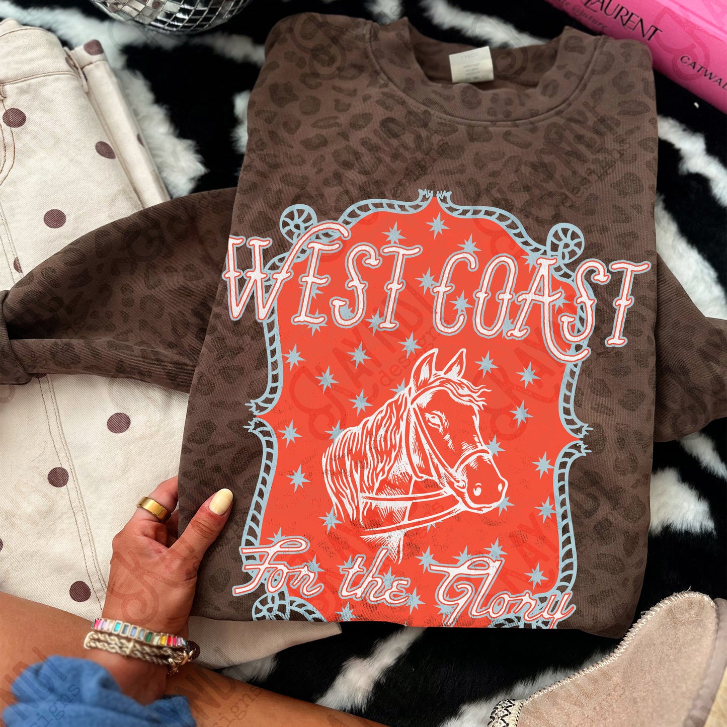 WEST COAST Red Sublimation Design PNG Digital Download Horse Glory