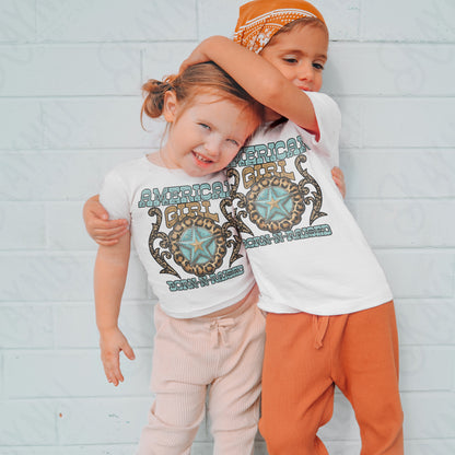 American Girl Sublimation Design PNG Digital Download Printable Western Cheetah Turquoise