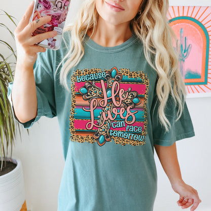 Because He Lives Sublimation Design PNG Digital Download Printable Faith Cross Cheetah