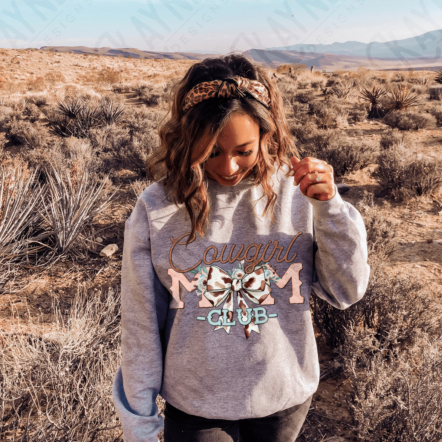 Cowgirl Mom Club Sublimation Design PNG Digital Download Printable Western Cowprint Flowers Coquette Girly