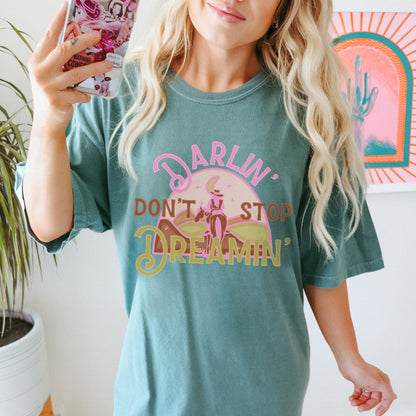 Darlin Don't Stop Dreamin Sublimation Design PNG Digital Download Printable Western Girly Cowgirl Horseback