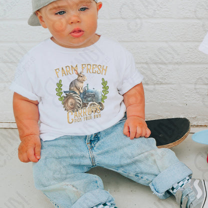 Farm Fresh Carrots Sublimation Design PNG Digital Download Printable Easter Tractor Boys