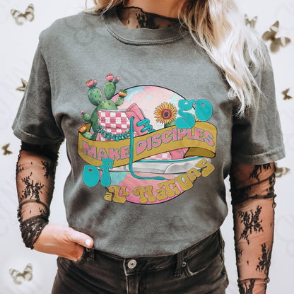 Go Make Disciples Sublimation Design PNG Digital Download Printable Faith Sneaker Cactus Summer