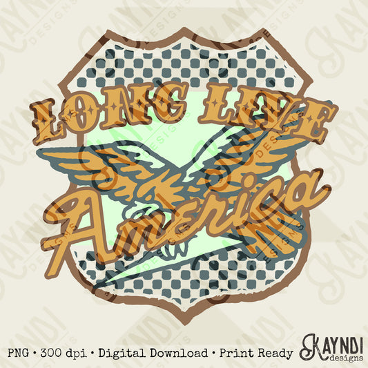 Long Live America 1 Sublimation Design PNG Digital Download Printable Vintage Eagle