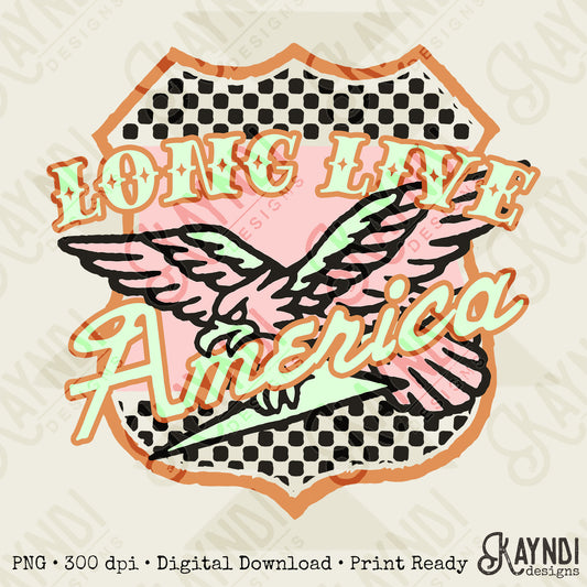 Long Live America 2 Sublimation Design PNG Digital Download Printable Vintage Eagle